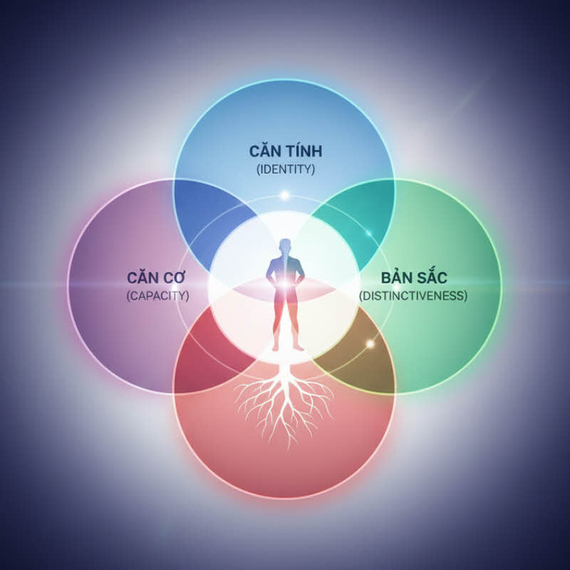 Ba khái niệm căn tính, căn cơ và bản sắc – ba lớp gốc rễ định hình con người và sự khác biệt cá nhân.