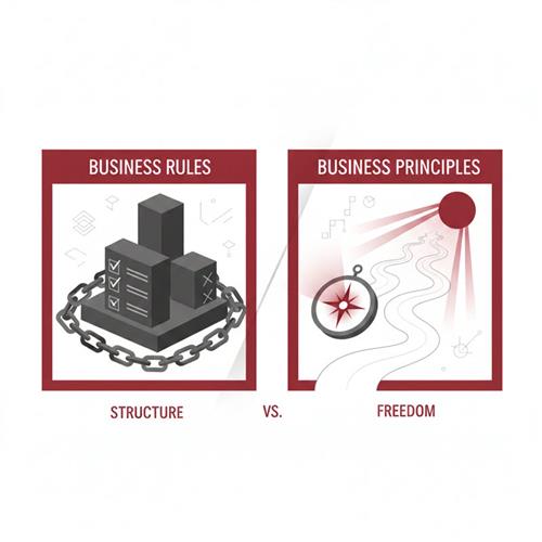 So sánh Business Rules và Business Principles, khám phá nguyên tắc kinh doanh định hướng văn hóa và quyết định doanh nghiệp.