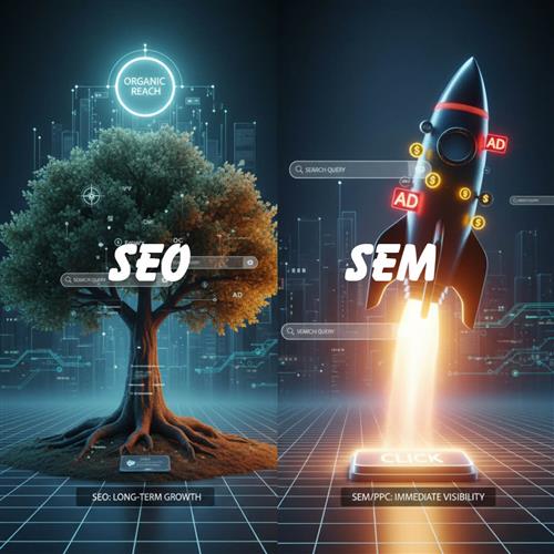 SEO Miễn Phí Hay SEM Nhanh Chóng: Đâu Mới Là Vũ Khí Tối Thượng Để Đánh Bại Đối Thủ Trên Google? Sự khác biệt cốt lõi giữa SEO và SEM (gồm PPC): SEO tăng traffic miễn phí, bền vững nhưng chậm; SEM (PPC) tăng traffic tức thì nhưng tốn chi phí. Cần kết hợp cả hai.