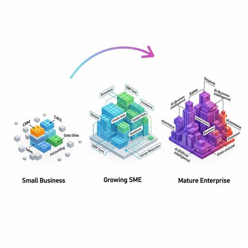 Triết lý “Expand As You Grow” của Odoo: bắt đầu nhỏ, mở rộng mô-đun linh hoạt theo sự phát triển doanh nghiệp.