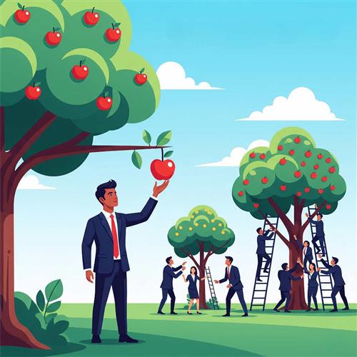Hình ảnh ẩn dụ "low-hanging fruit" tượng trưng cho cơ hội dễ nắm bắt hoặc việc đơn giản có thể thực hiện trước.