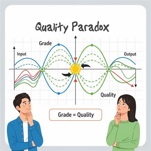Minh họa nghịch lý chất lượng: sơ đồ hình sin thể hiện mối quan hệ và điểm giao nhau giữa Grade và Quality