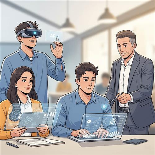 Nhân sự trung niên hướng dẫn đội ngũ trẻ, cân bằng năng lượng và kiểm soát rủi ro doanh nghiệp hiệu quả.