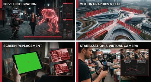 Các ứng dụng thực tế của Camera Tracking trong dựng phim: VFX, đồ họa chuyển động, thay thế màn hình và ổn định hình ảnh chuyên nghiệp.