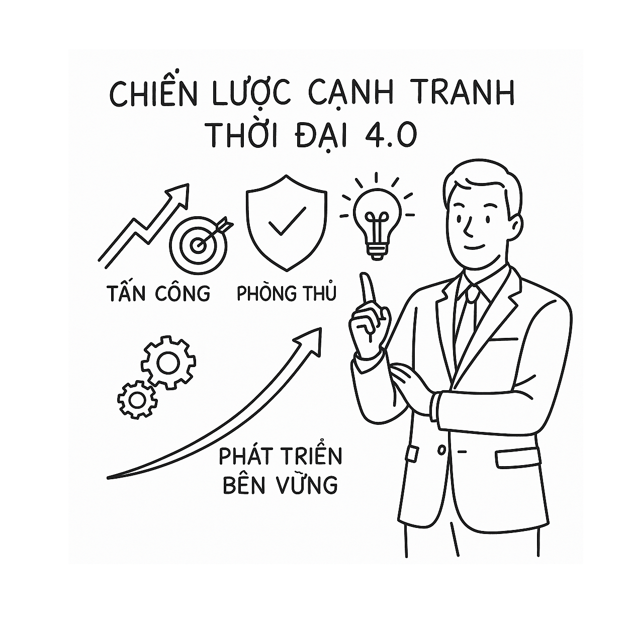 Chiến lược cạnh tranh trong kinh doanh 4.0: Tấn công, phòng thủ, tối ưu hóa và phát triển bền vững giúp doanh nghiệp vươn lên trong thời đại số.