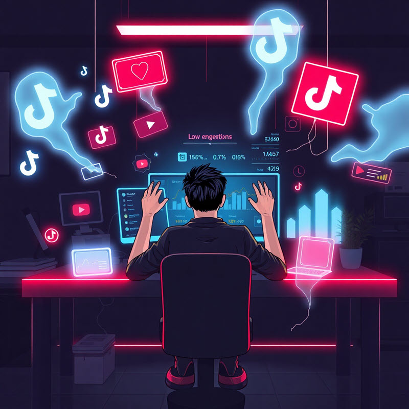 Hình minh họa shadowban: người sáng tạo nội dung bị hạn chế hiển thị bởi thuật toán YouTube, TikTok mà không hề hay biết.